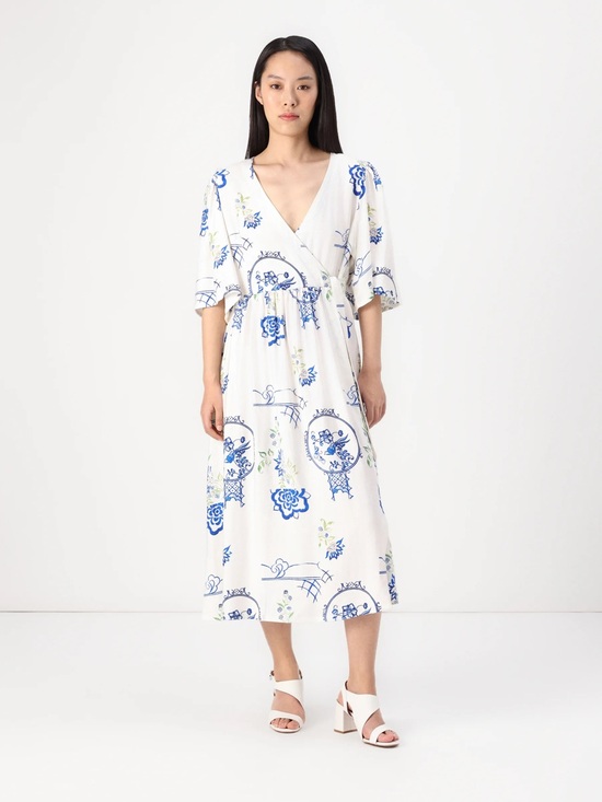 ICHI Dresses & Skirts - ICHI White & Blue Floral Maxi Wrap Dress